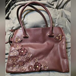 Time and Tru Harper- Burgundy Floral Embellished Handbag